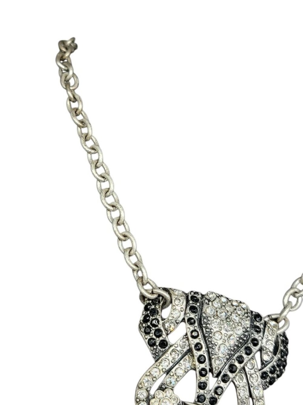 Mark. By Avon Black White Rhinestone Pendant Necklace Vintage 18" Silver Tone - Picture 7 of 11
